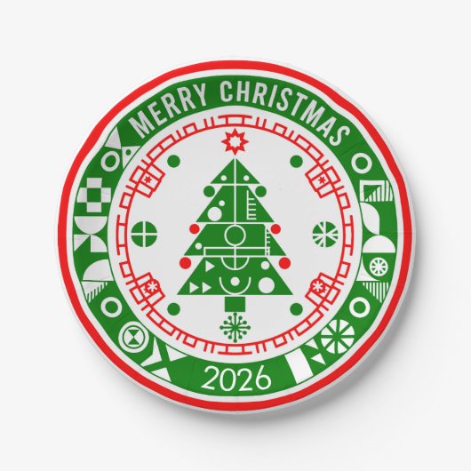 Vrolijk kerstfeest papieren bordje (Voorkant)