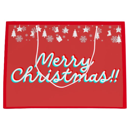 Vrolijk Kerstfeest - Papieren Tassen - Rood Groot Cadeauzakje (Voorkant)