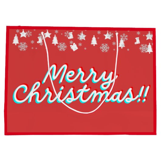 Vrolijk Kerstfeest - Papieren Tassen - Rood Groot Cadeauzakje (Achterkant)