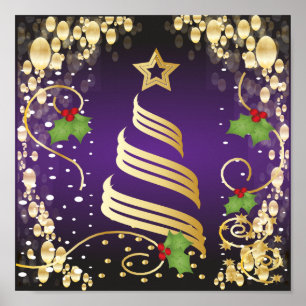 Vrolijk Kerstfeest Passion Paarse en Goud Poster