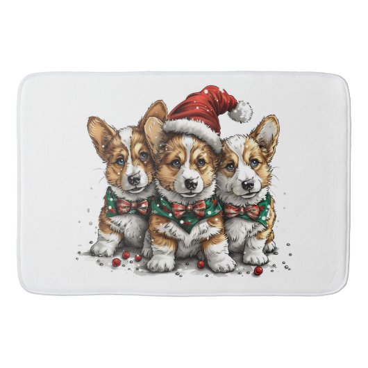 Vrolijk Kerstfeest Pembroke Welsh Corgi Puppies Badmat (Voorkant)