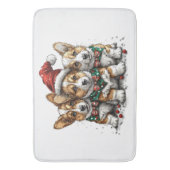 Vrolijk Kerstfeest Pembroke Welsh Corgi Puppies Badmat (Voorkant Verticaal)