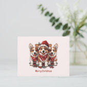 Vrolijk Kerstfeest Pembroke Welsh Corgi Puppies Briefkaart (Staand voorkant)