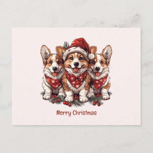 Vrolijk Kerstfeest Pembroke Welsh Corgi Puppies Briefkaart (Voorkant)