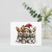 Vrolijk Kerstfeest Pembroke Welsh Corgi Puppies Briefkaart (Staand voorkant)