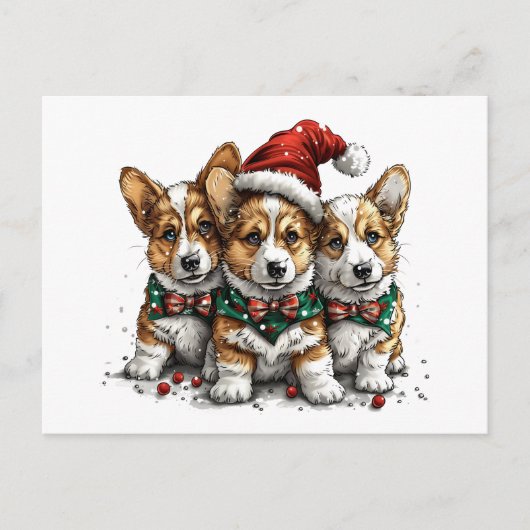 Vrolijk Kerstfeest Pembroke Welsh Corgi Puppies Briefkaart (Voorkant)