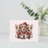 Vrolijk Kerstfeest Pembroke Welsh Corgi Puppies Briefkaart (Staand voorkant)