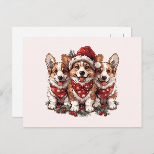 Vrolijk Kerstfeest Pembroke Welsh Corgi Puppies Briefkaart (Voorkant / Achterkant)