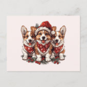 Vrolijk Kerstfeest Pembroke Welsh Corgi Puppies Briefkaart (Voorkant)