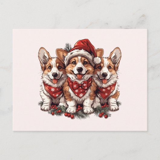 Vrolijk Kerstfeest Pembroke Welsh Corgi Puppies Briefkaart (Voorkant)