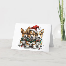 Vrolijk Kerstfeest Pembroke Welsh Corgi Puppies Feestdagen Kaart