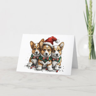 Vrolijk Kerstfeest Pembroke Welsh Corgi Puppies Feestdagen Kaart