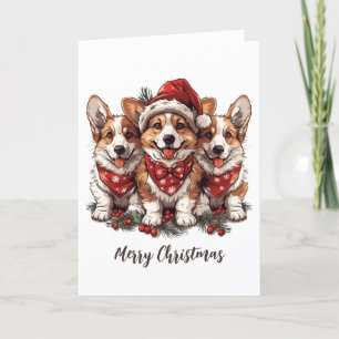 Vrolijk Kerstfeest Pembroke Welsh Corgi Puppies Feestdagen Kaart