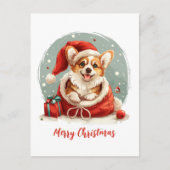 Vrolijk Kerstfeest Pembroke Welsh Corgi Puppies Feestdagenkaart (Voorkant)