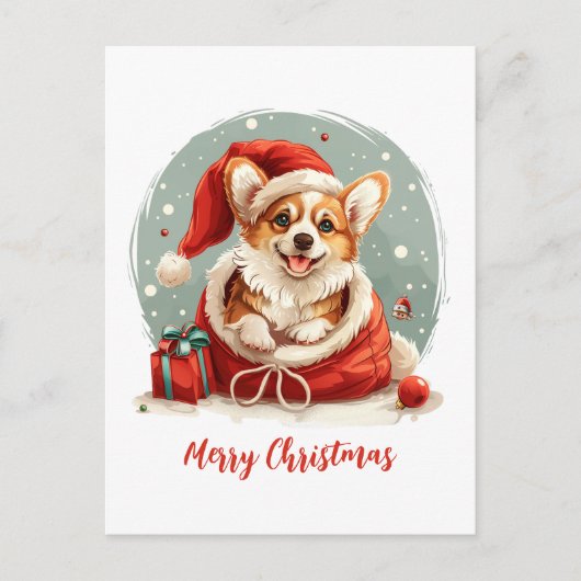 Vrolijk Kerstfeest Pembroke Welsh Corgi Puppies Feestdagenkaart (Voorkant)