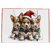 Vrolijk Kerstfeest Pembroke Welsh Corgi Puppies Groot Cadeauzakje (Achterkant)