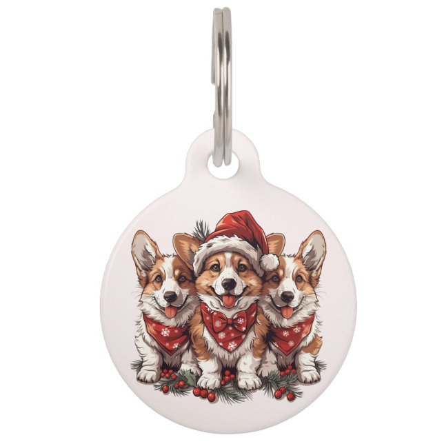 Vrolijk Kerstfeest Pembroke Welsh Corgi Puppies Huisdierpenning (Voorkant)