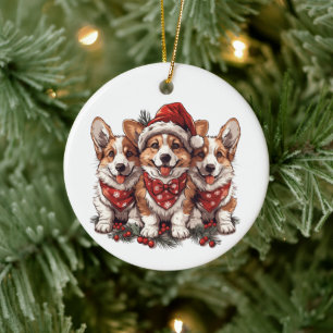 Vrolijk Kerstfeest Pembroke Welsh Corgi Puppies Keramisch Ornament