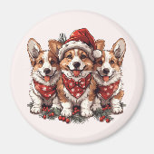 Vrolijk Kerstfeest Pembroke Welsh Corgi Puppies Magneet (Voorkant)