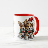 Vrolijk Kerstfeest Pembroke Welsh Corgi Puppies Mok (Voorkant rechts)