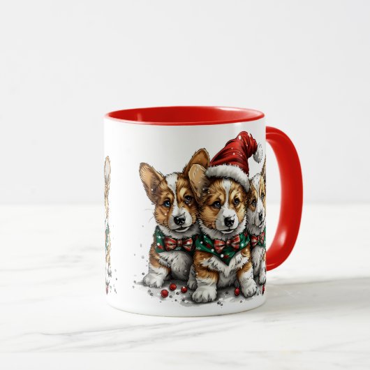 Vrolijk Kerstfeest Pembroke Welsh Corgi Puppies Mok (Voorkant rechts)