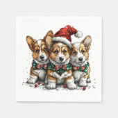 Vrolijk Kerstfeest Pembroke Welsh Corgi Puppies Servet (Voorkant)