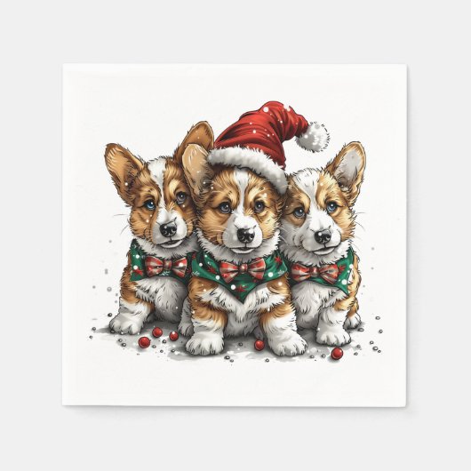 Vrolijk Kerstfeest Pembroke Welsh Corgi Puppies Servet (Voorkant)