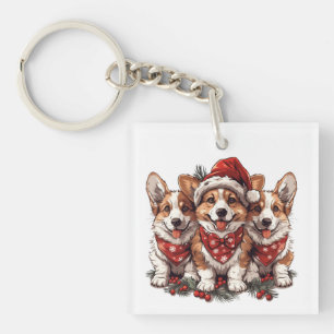 Vrolijk Kerstfeest Pembroke Welsh Corgi Puppies Sleutelhanger