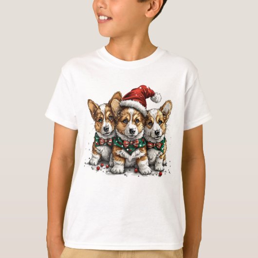 Vrolijk Kerstfeest Pembroke Welsh Corgi Puppies T-shirt (Voorkant)