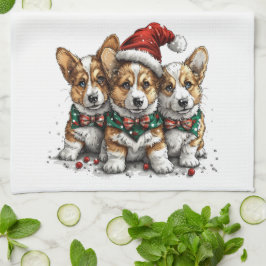 Vrolijk Kerstfeest Pembroke Welsh Corgi Puppies Theedoek