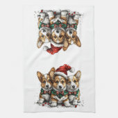 Vrolijk Kerstfeest Pembroke Welsh Corgi Puppies Theedoek (Verticaal)