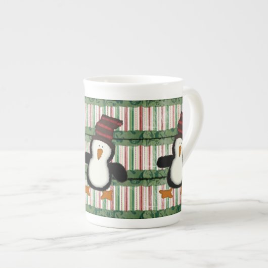 Vrolijk kerstfeest, Penguin Stripe Porselein Kop (Voorkant rechts)