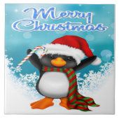 Vrolijk kerstfeest Penguin Tile/Trivet Tegeltje (Voorkant)