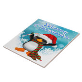 Vrolijk kerstfeest Penguin Tile/Trivet Tegeltje (Zijkant)