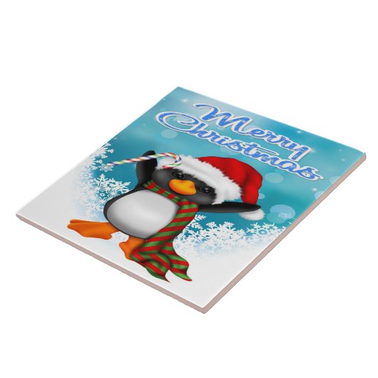 Vrolijk kerstfeest Penguin Tile/Trivet Tegeltje (Zijkant)