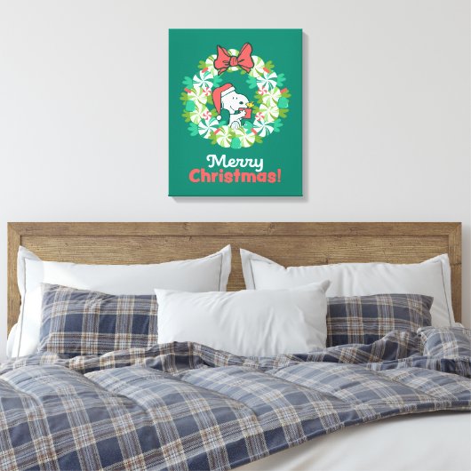 Vrolijk Kerstfeest Pepermunt Holiday Wreath Canvas Afdruk (Insitu (Slaapkamer))