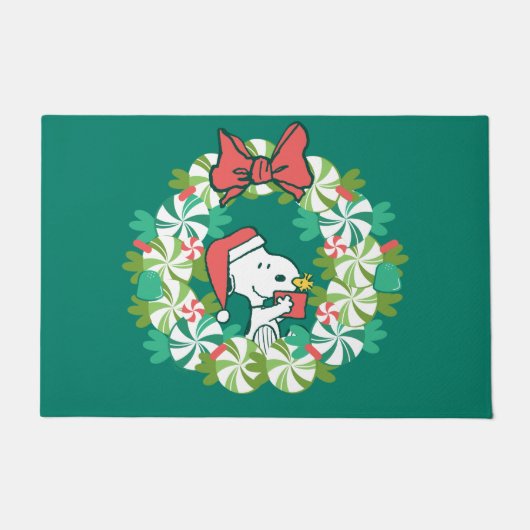 Vrolijk Kerstfeest Pepermunt Holiday Wreath Deurmat (Voorkant)