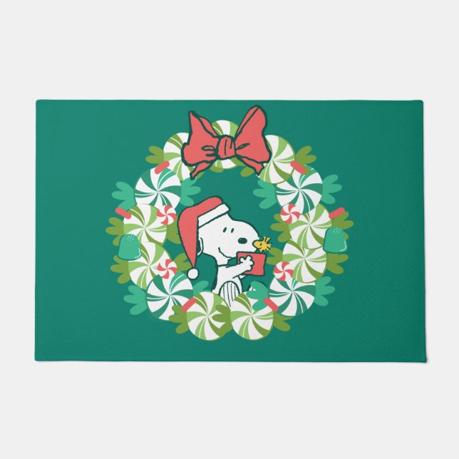 Vrolijk Kerstfeest Pepermunt Holiday Wreath Deurmat (Voorkant)