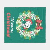 Vrolijk Kerstfeest Pepermunt Holiday Wreath Fleece Deken (Voorkant (Horizontaal))