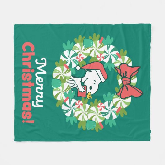 Vrolijk Kerstfeest Pepermunt Holiday Wreath Fleece Deken (Voorkant (Horizontaal))