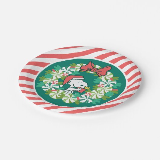 Vrolijk Kerstfeest Pepermunt Holiday Wreath Papieren Bordje (Gekanteld)