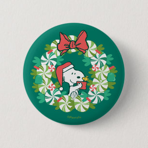 Vrolijk Kerstfeest Pepermunt Holiday Wreath Ronde Button 5,7 Cm