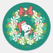 Vrolijk Kerstfeest Pepermunt Holiday Wreath Ronde Sticker (Voorkant)
