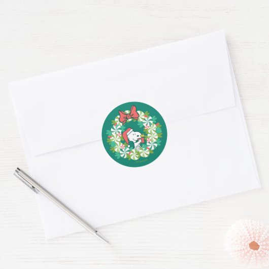 Vrolijk Kerstfeest Pepermunt Holiday Wreath Ronde Sticker (Envelop)