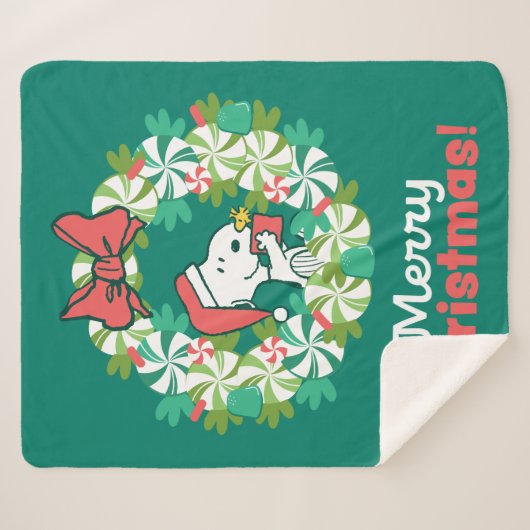 Vrolijk Kerstfeest Pepermunt Holiday Wreath Sherpa Deken (Voorkant (horizontaal))