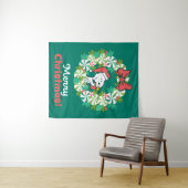 Vrolijk Kerstfeest Pepermunt Holiday Wreath Wandkleed (In Situ (horizontaal))