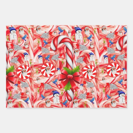 Vrolijk Kerstfeest Pepermunt Kerstman Inpakpapier Vel (Voorkant)