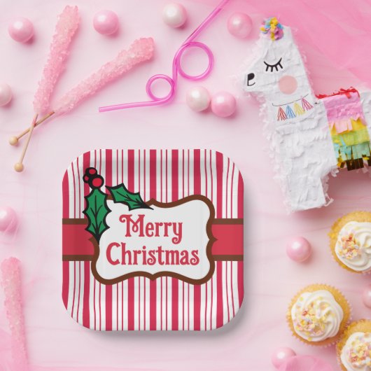 Vrolijk Kerstfeest Pepermunt Papier Borden Papieren Bordje (Feest)