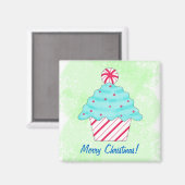 Vrolijk kerstfeest peppermint Cupcake Art Green Magneet (Voorkant / Achterkant)