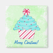 Vrolijk kerstfeest peppermint Cupcake Art Green Magneet (Voorkant)